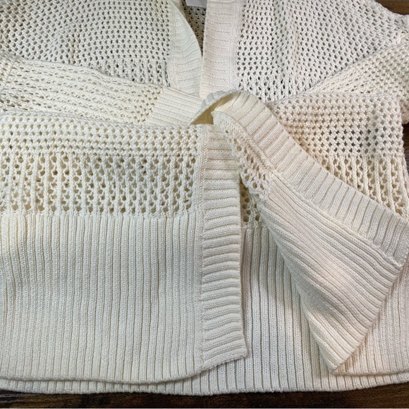 GAP long open knit hooded open front Cardigan White - Picture 3 of 15